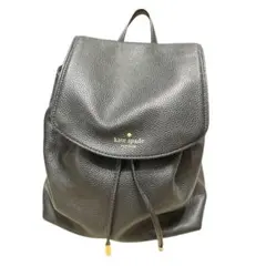 【美品】ケイトスペード　リュック　レザー　シボ革　巾着　フラップ　黒