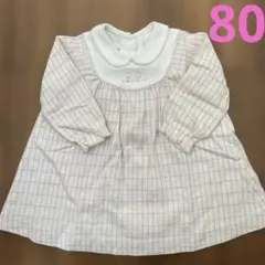 ファミリア　チェック　ピンク　うさぎ　襟付き　長袖　ワンピース　ファミちゃん