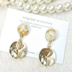 #4146/ハンドメイド♡押し花ドライフラワーレジンピアス ミモザ　イエロー