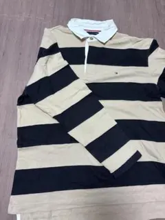 TOMMY HILFIGER 【古着】ラガーシャツ ベージュと黒のストライプ