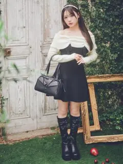 Meroir ミーロワール 配色オフショルニットワンピ ふーりー 古澤里紗