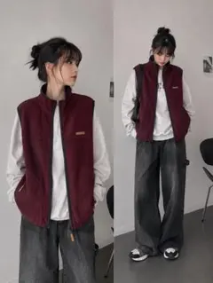 ASNAS ベスト ワインレッド もこもこボア レトロ 古着 ユニセックスのサムネイル