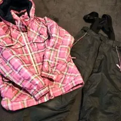 子ども用ピンク系チェックスキーウェア