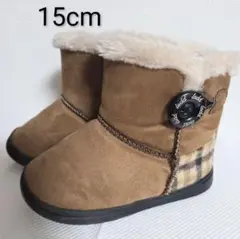 ブラウンブーツ チェック柄 15cm フリース付き ムートンブーツ