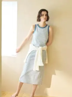 新品タグ付き ジェラートピケ カラフル ボーダー タンク ワンピース 水色