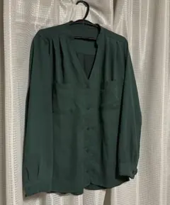 ViS 異素材タックシフォン長袖ブラウス