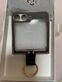 手帳型ケース ブラック レザー風 ゴールド金具