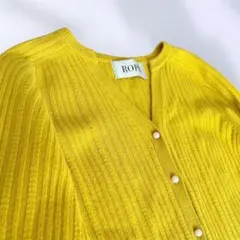 ROPE ロペ 春色 リブニットカーディガン イエロー パールボタン カシミヤ混