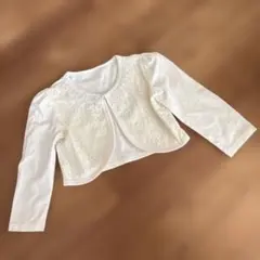 130cm 白　ボレロ　カーディガン　カットソー素材　発表会 セレモニー