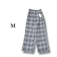 チェック柄ワイドパンツ 【M】 ゆったり プルオン ハイウエスト カジュアル