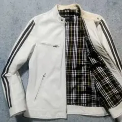 バーバリーブラックレーベル ライダース レザージャケット ホワイト 革ジャン 春