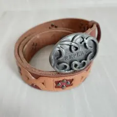 【希少】REPLAY リプレイ スタッズ レザー ベルト 本革 ヴィンテージ加工