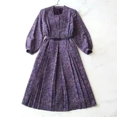 昭和レトロ 花柄 ベルト付 ロングワンピース プリーツ 日本製 ヴィンテージ