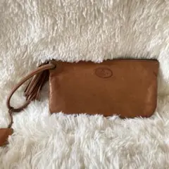 IBIZAブラウンレザーショルダーバッグ ／クラッチバッグフリンジ付き