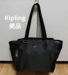 Kipling トートバッグ ナイロン レザー ブラック A4収納 通勤 通学