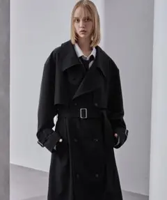 Loose モードオーバー ハイネックトレンチコート ブラック XSサイズ