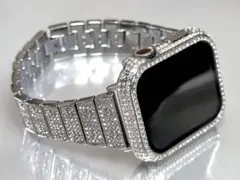 AppleWatch ステンレスバンド　アップルウォッチカバー　銀C　キラキラ