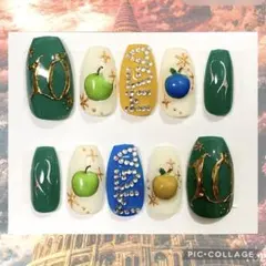 ネイルチップ　ミセスグリーンアップル　現品　概念ネイル　MGA メンズネイル