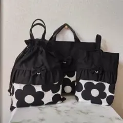 入園入学3点set レッスンバッグ　上履き入れ　体操服袋　大きなお花柄