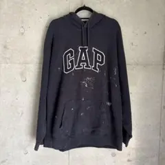 希少 old GAP ダークグレー ペイント加工 パーカー フーディ ギャップ