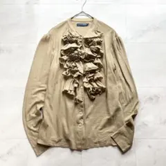 Ralph Lauren　フリル　ニットシャツ　カーディガン　バンドカラー　Lのサムネイル