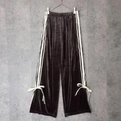 FRIFULベロアトラックパンツ L サイドライン レースアップリボン ブラウンのサムネイル
