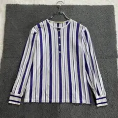 【Fadhila】M 白×紫 ストライプ カットソー 長袖 つや感あり 春秋