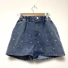 BISKEE パール付きデニムショーパン