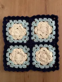 ハンドメイド　マルチカバー　グラニースクエア　モチーフ　カゴカバー　薔薇