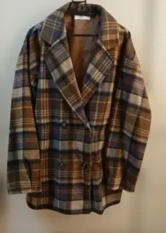 ウール混紡 ブラウン系チェック ダブルブレストジャケット