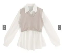 ニットベスト×シャツワンピースセットアップ[at2188] グレイル　ベージュ