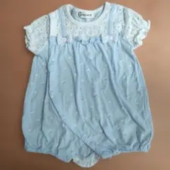 水色 リボン付きロンパース 70