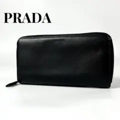 希少✨プラダ 長財布 ラウンドファスナー サフィアーノレザー ロゴ型押し 黒