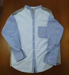 長袖カジュアルシャツ 青 ストライプ