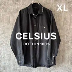 ✅【CELSIUS】長袖シャツジャケットXL黒ブラック刺繍ロゴ秋冬