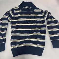 襟口がお洒落！メンズM EASTBOY ネイビー ストライプ ニットセーター