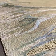 【希少】 絹麻 交織 絽織 夏帯 波柄 涼しい 透け感 盛夏 生成り 366cm