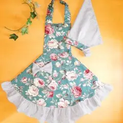 姫エプロン アンティーク薔薇 ３点セット 110-130