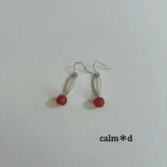 【513】天然石カーネリアン 楕円フープ シルバー ピアス イヤリング