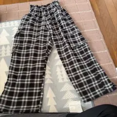 チェック柄ワイドパンツ S/140 ピンクラテ