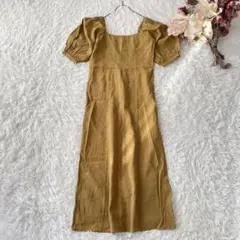 パル　パフスリーブワンピース（F）レーヨン混　マスタード色系