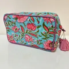 インド伝統工芸 ブロックプリント マルチポーチ①