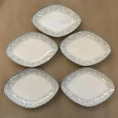 【極美品】ノリタケ ボーンチャイナ フェアモント 菱形皿 5枚セット 銀彩