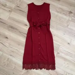 バーガンディ ノースリーブ ロングワンピース