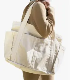 新品✨️ キャンバス トートバッグ マザーズバッグ 大容量 多機能 アイボリー