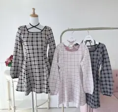 evelyn エブリン チェックフィットワンピース ピンク