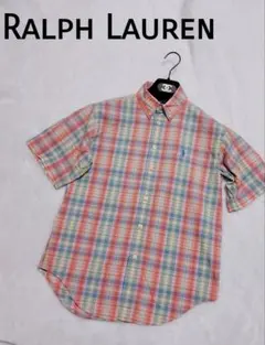 美品☆ラルフローレン 半袖チェックブラウスシャツ M ポニーロゴ レディース