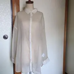 クリーム色 シースルー 長袖シャツ