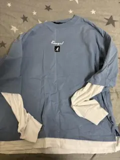 KANGOL レイヤード風長袖スウェット ブルー×ホワイト