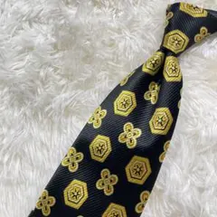 【美品】ヴァレンティノガラヴァーニ ネクタイ 黒黄 総柄 イタリア製 9.5cm